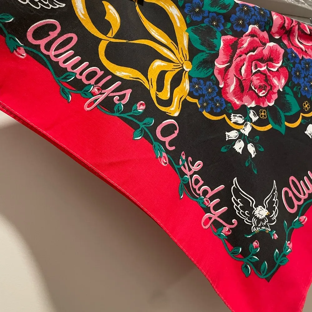 VTG "Always a Lady" Black & Red Multicolor Rose Floral Print Bandana Crop Top - Image 5