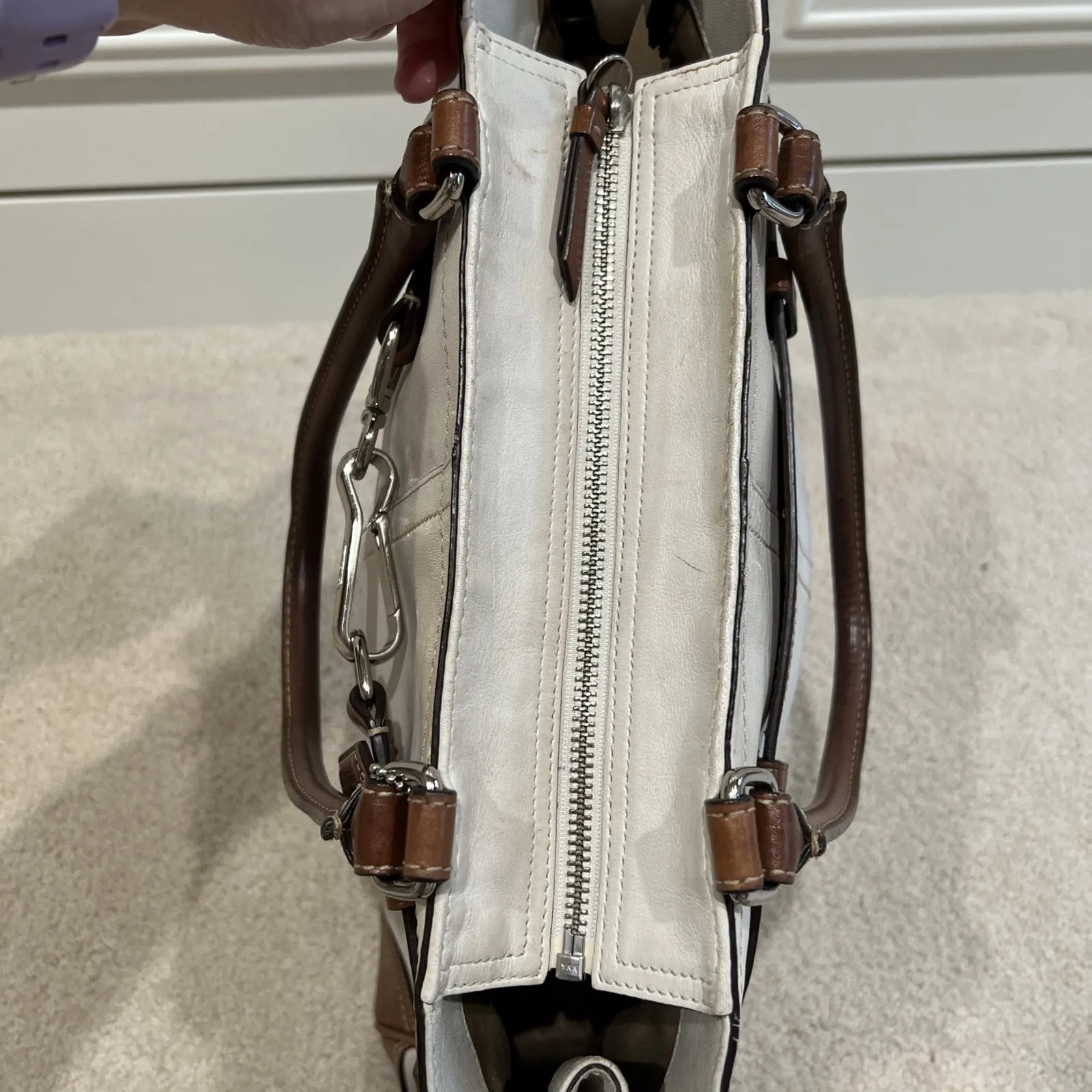 Vintage Coach K0720-F11199 Hampton Satchel White & Brown Leather Handbag Classic - Image 9