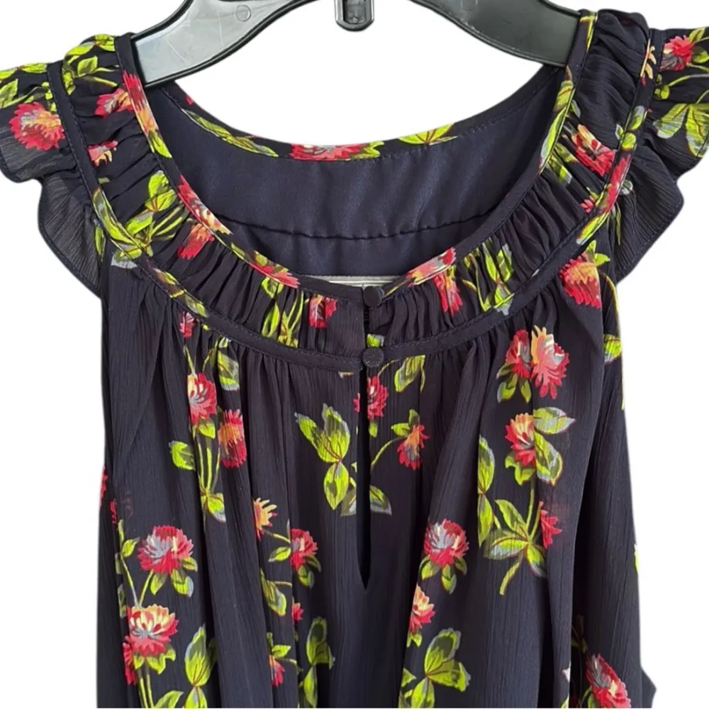 Like New Point Sur J. Crew Blue Floral High Neck Ruffle Dress Size 14 - Image 6