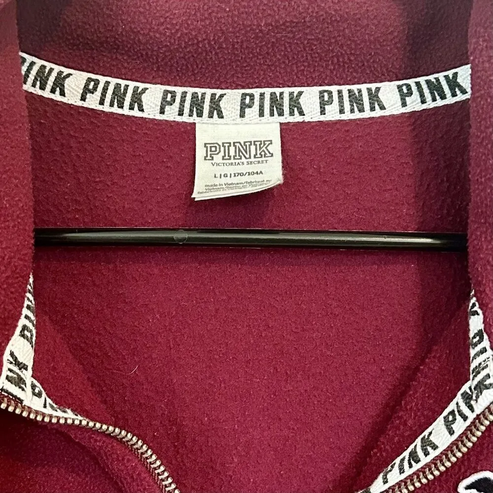 Victoria's Secret PINK Maroon Quarter Zip Fleece Sweater - Large - Image 2