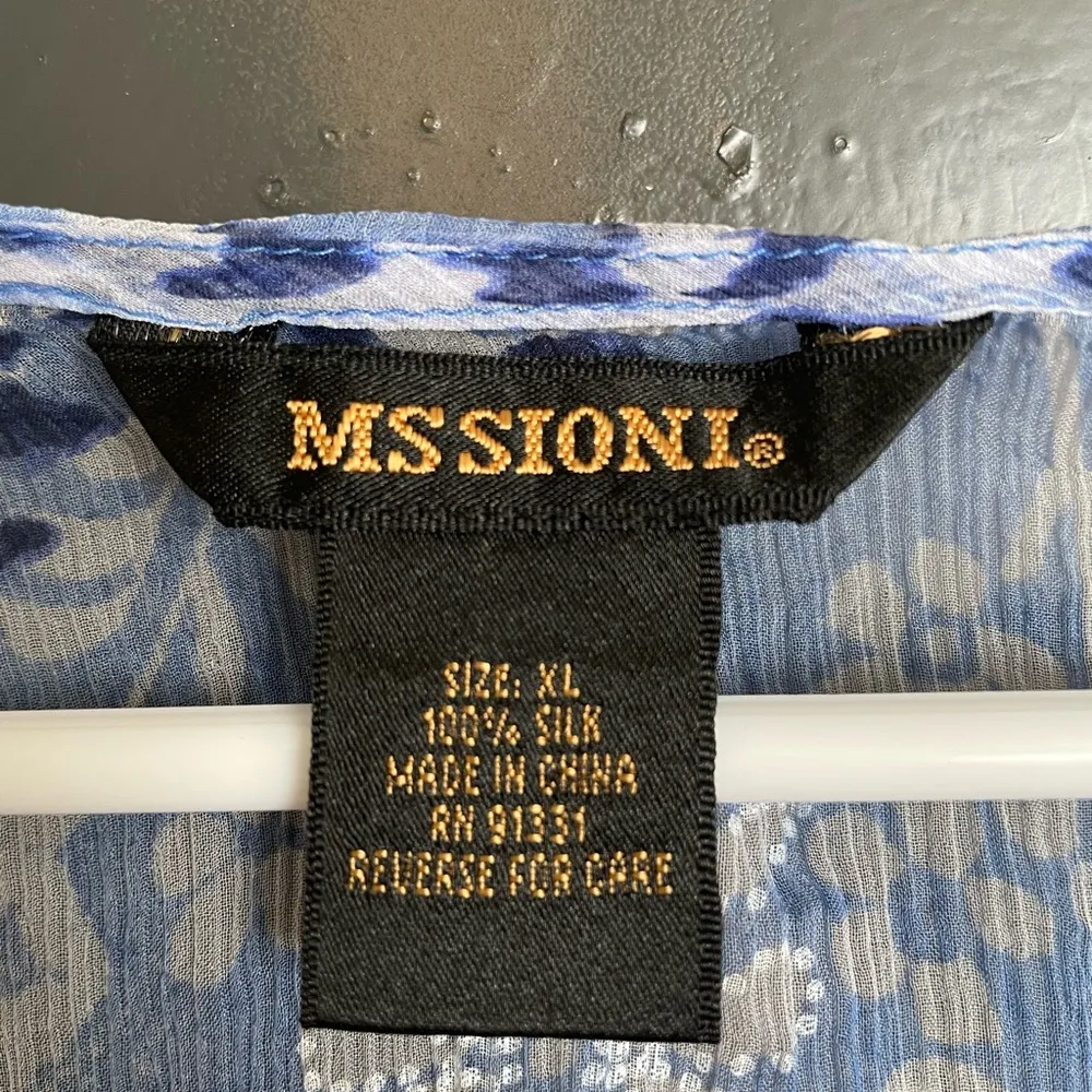 Missoni Women’s Blue Floral 3/4 Sleeve Tie Blouse Y2k 90s Size XL 100% Silk - Image 3