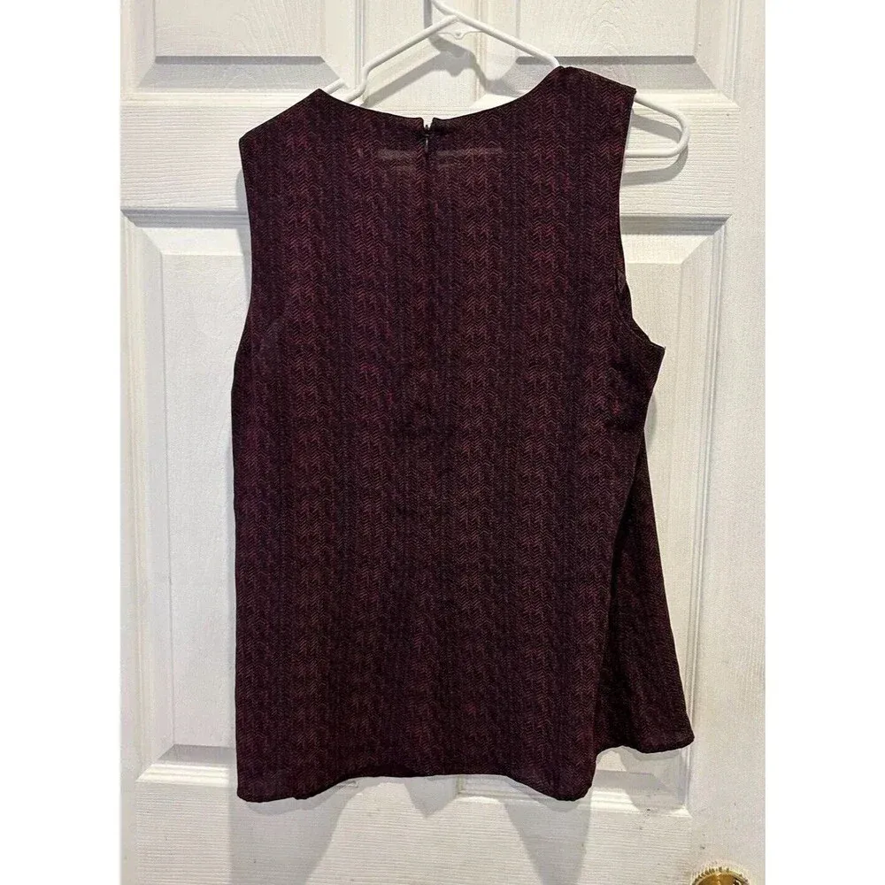 Banana Republic Womens Sleeveless Top‎ Sz 14 Burgundy Black Herringbone  Blouse - Image 4