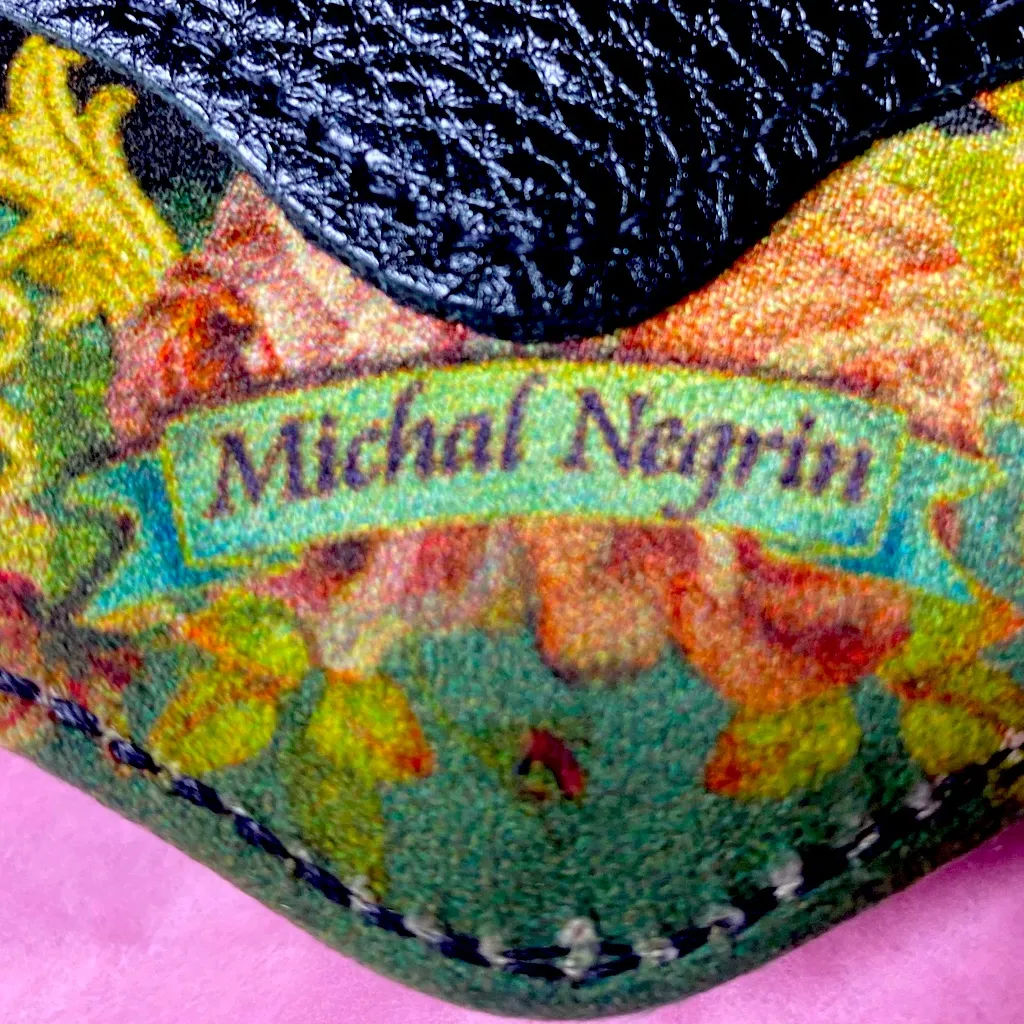 Michal Negrin Small VINTAGE CROSS BODY / BELT Black and Green floral Bag - Image 8