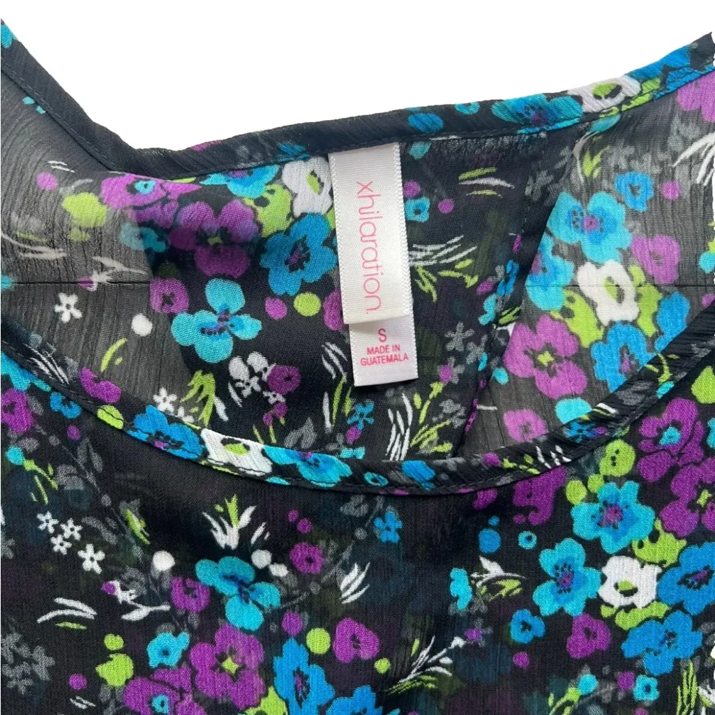 Xhilaration Floral Sheer Women's Crop Top Small Open Back Summer Festival Beach - Image 3