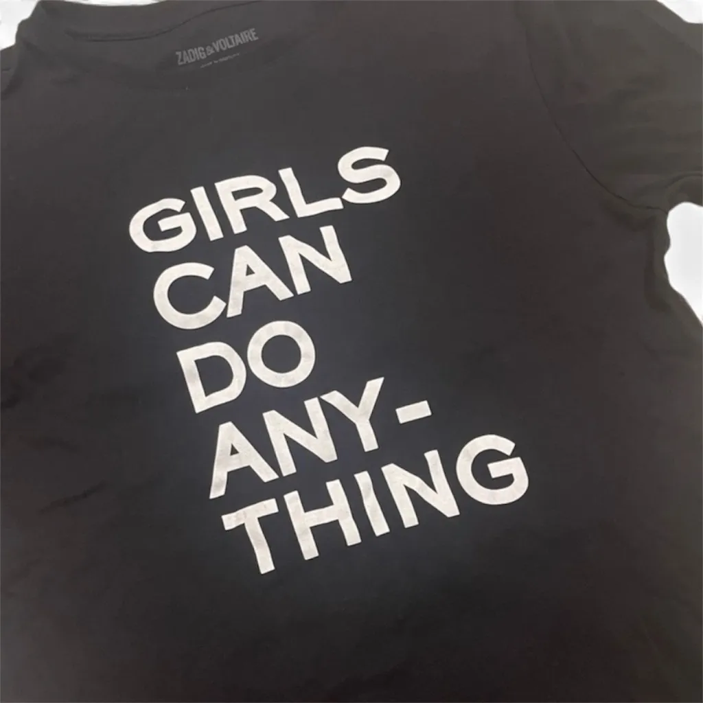 NWOT Zadig and Voltaire Bella Girls Can Do Anything Tee Shirt Black White M - Image 6