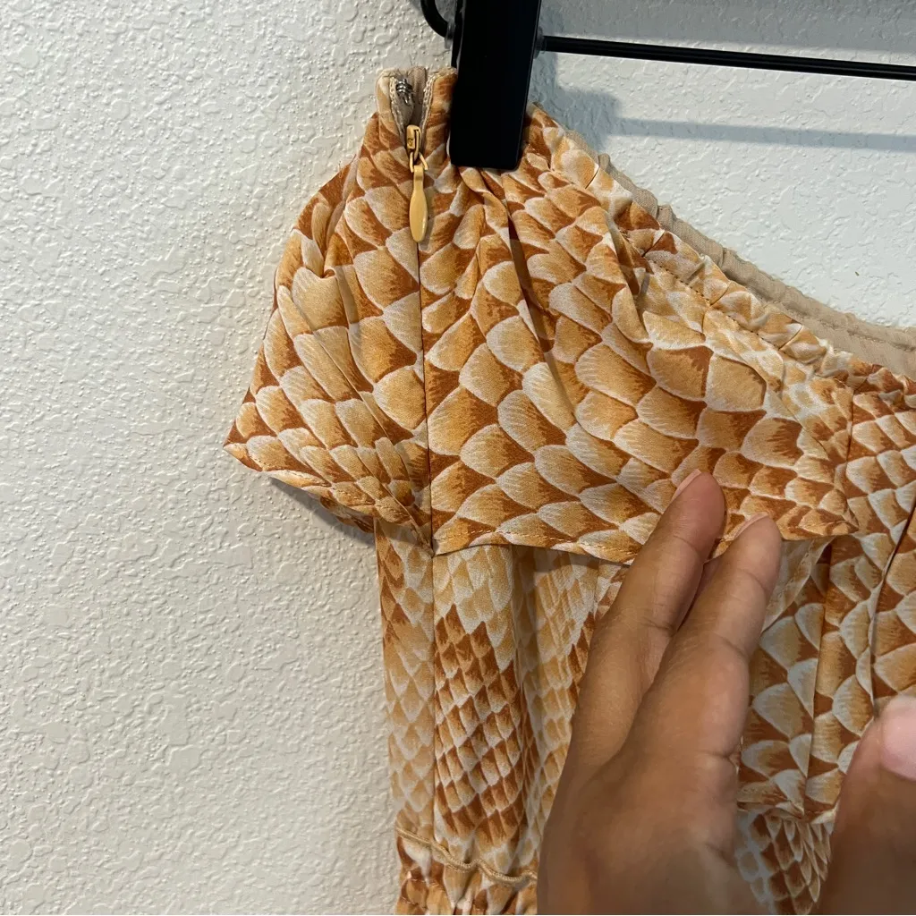 AKA New York Silk Snake Print Tan Brown Strapless Ruffle Layered‎ Maxi Dress XS - Image 7