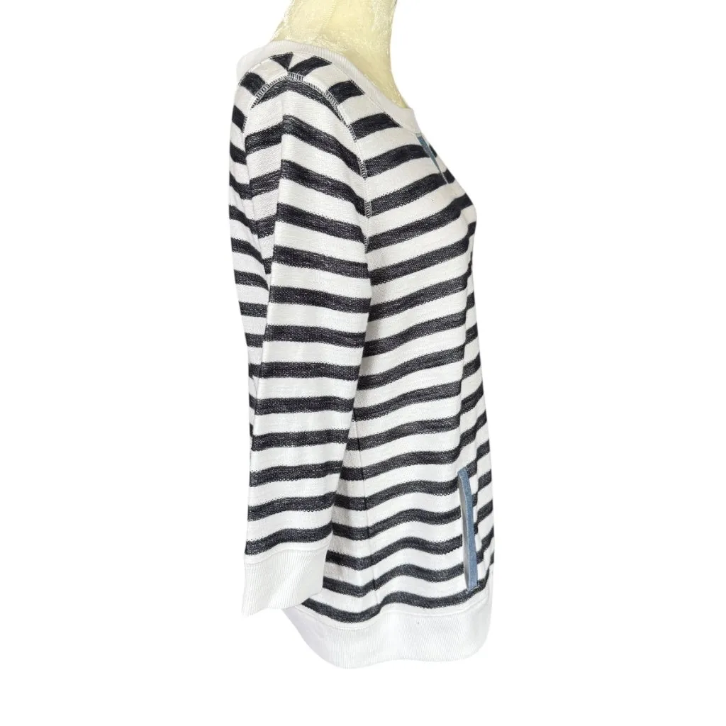 Talbots Petite SP blue and white striped 3/4 sleeve soft pullover top - Image 3