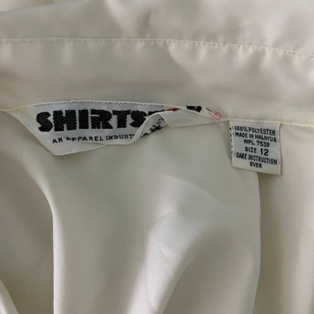 Vintage Button Up Long Sleeves Shirt M Cream Silky Chest Pocket Collared Size M - Image 6