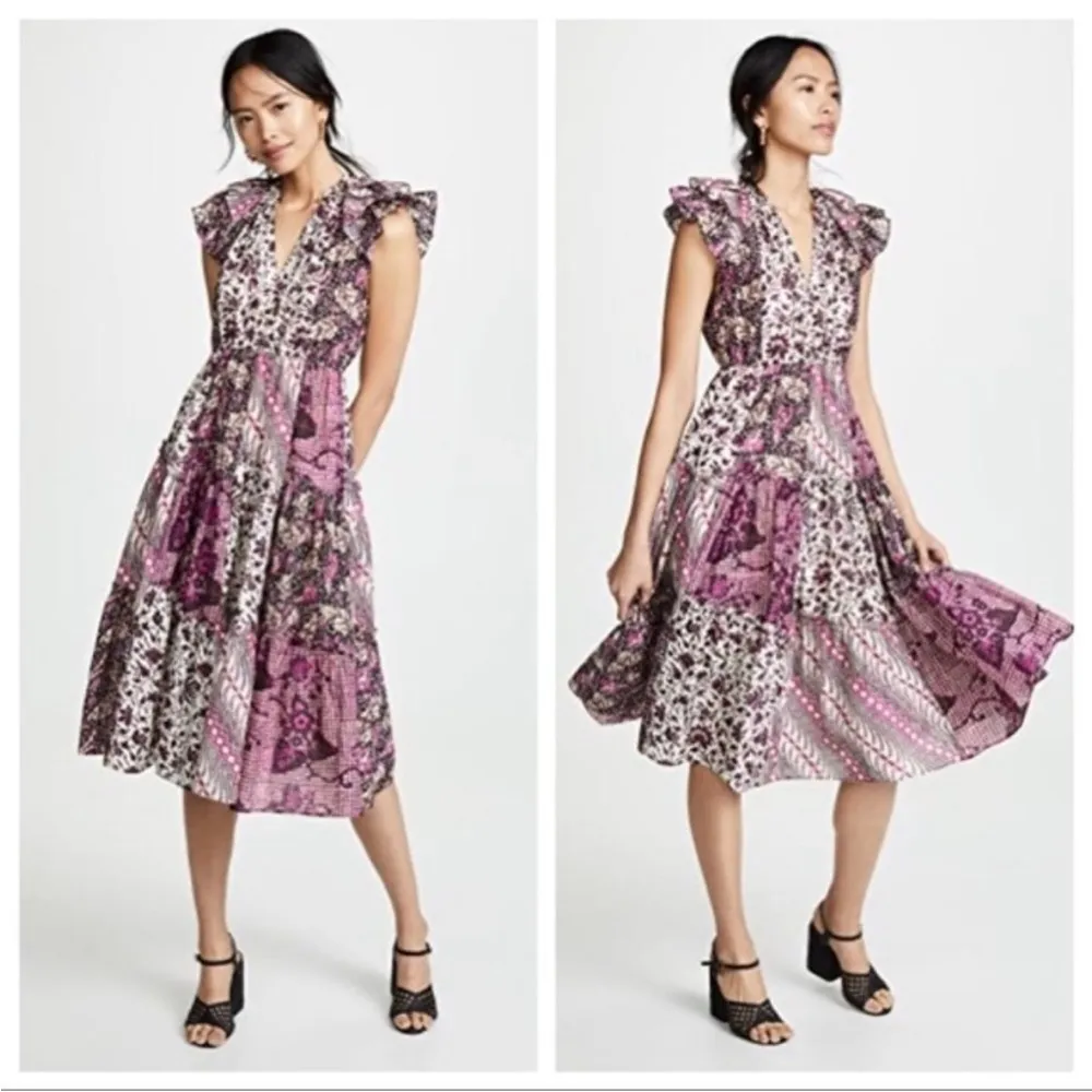 Ulla Johnson Asis Dress Midi‎ Patchwork Size 8 in Fuchsia - Image 16