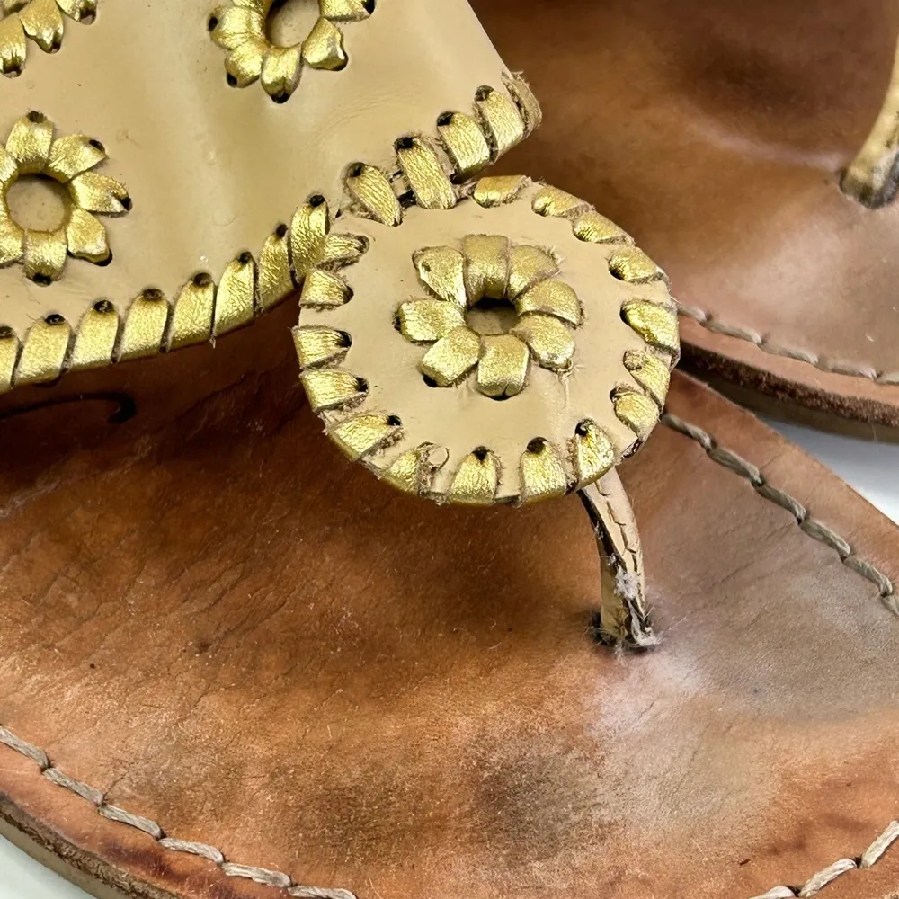 Jack Rogers Womens 7 Westport Navajo Glazed Biscuit Gold Flats Whipstitch sandal - Image 6