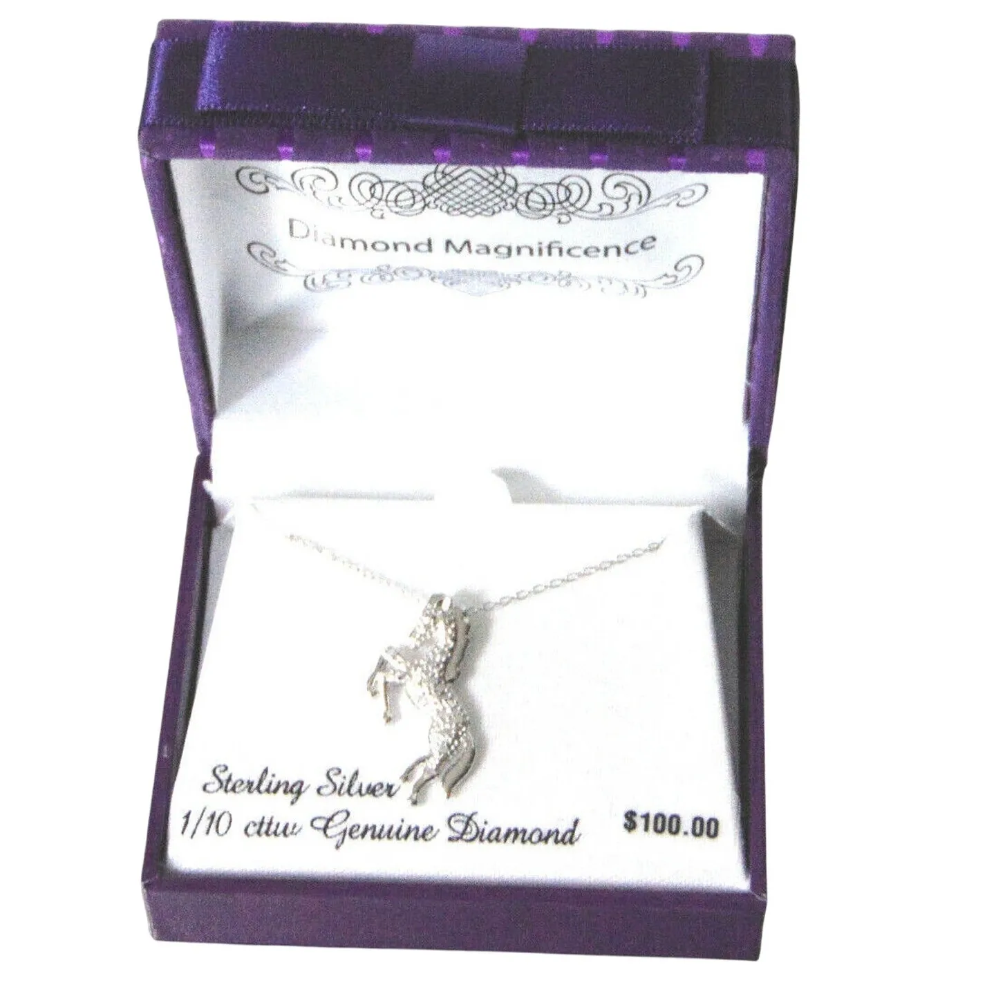 NEW Sterling Silver 1/10cttw DIAMOND Rearing HORSE NECKLACE 18" Chain .925 BOX - Image 2
