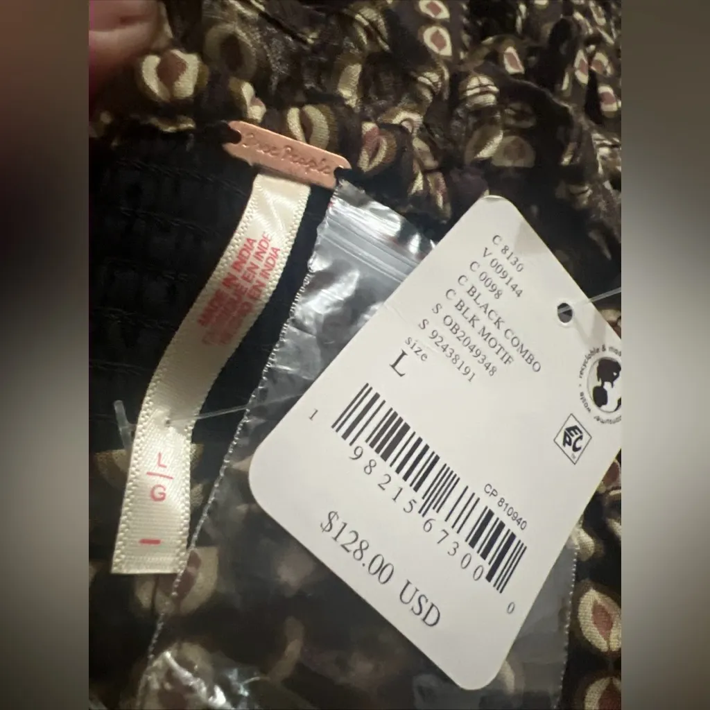 Free People Star Dip Tiered Smocked Button Front Cotton Dress Sz Large. $128 - Image 3