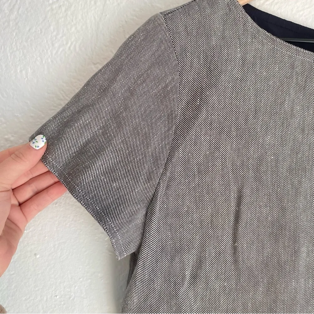 Theory Structured Shift Dress Women's Small Gray Linen Twill Cap Sleeve - Image 4