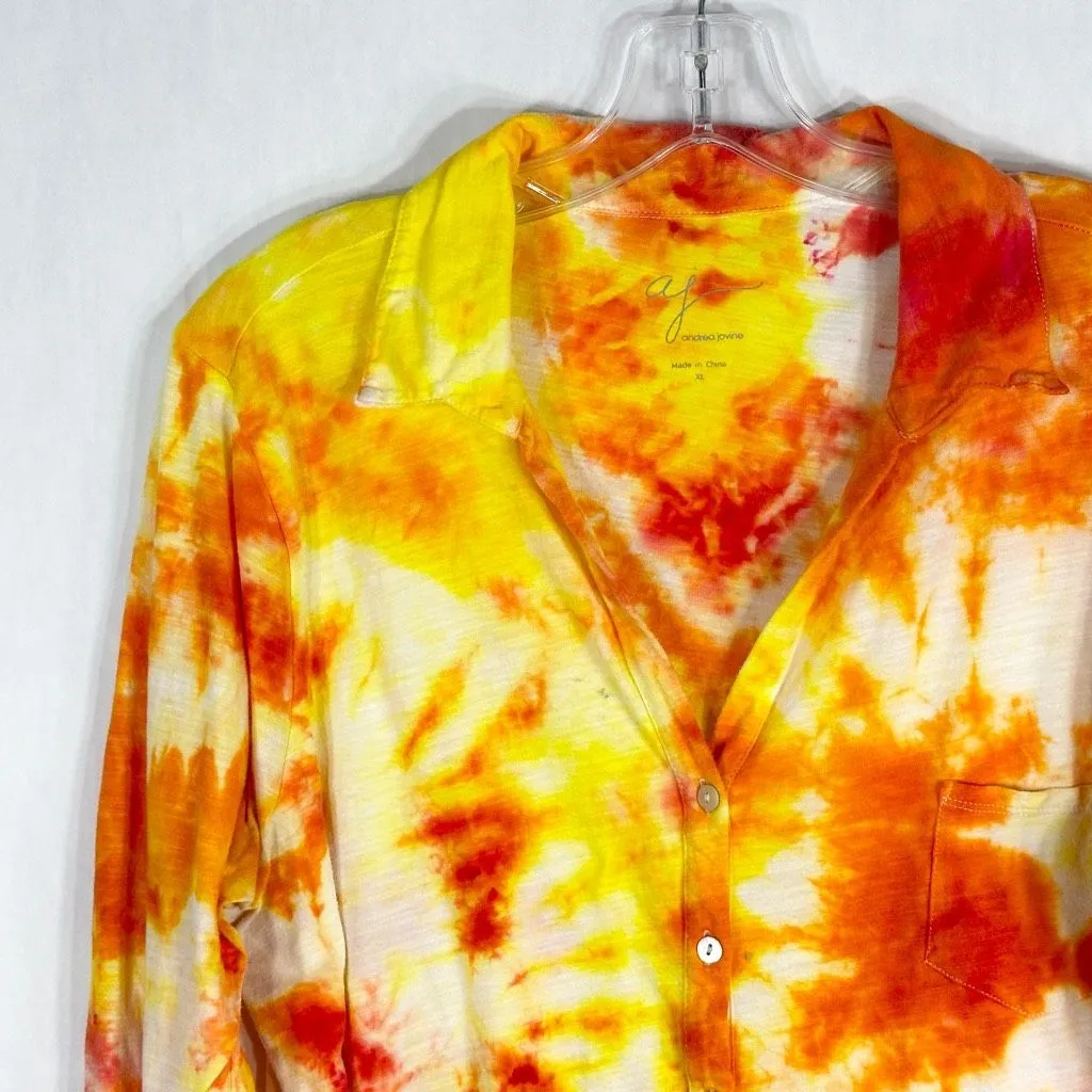 AJ Andrea Jovine XL Top Sunrise Sensations Tie Dye Orange Yellow‎ Handmade 1328 - Image 3