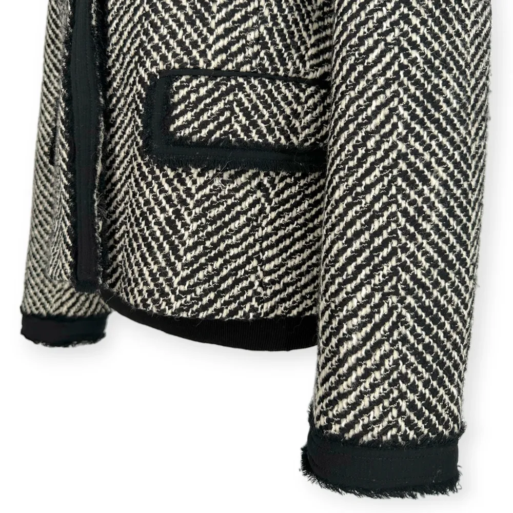 Lafayette 148 | Sz 8 | Wool Blend Tweed Herringbone Knit Fringe Trim Blazer - Image 4