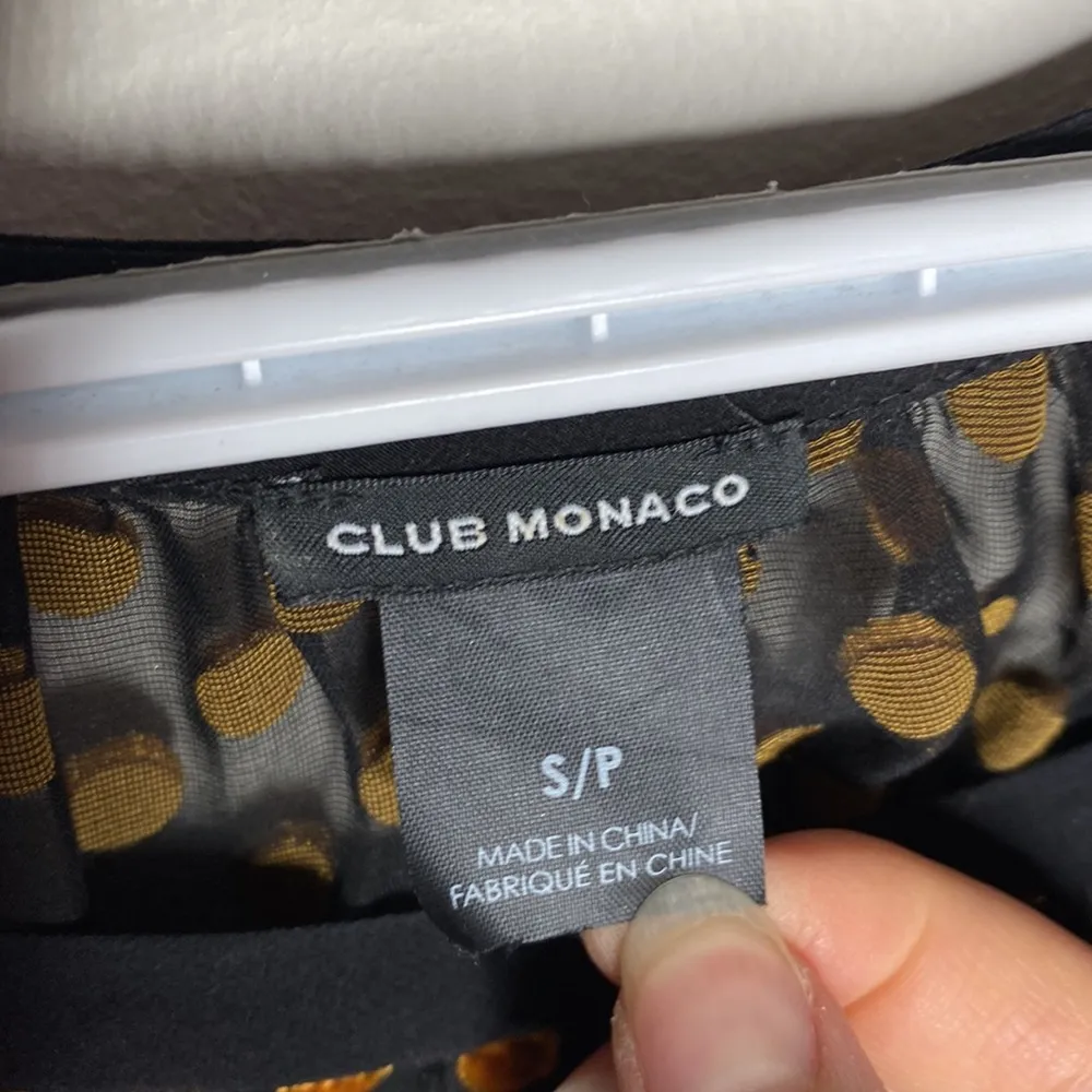 Club Monaco sheer silk blend blouse with velvet gold polka dots size S - Image 7