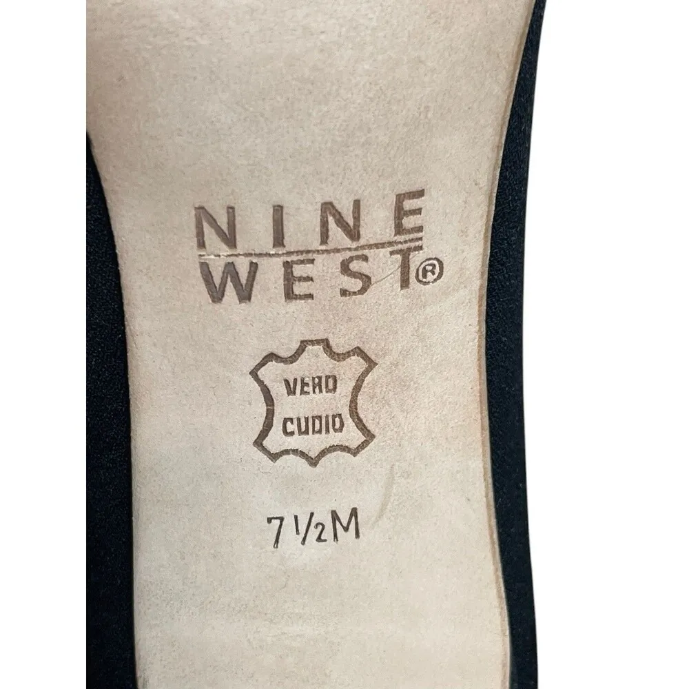 Nine West 90s Black Open Toe Leather Sole Kalyn Block Heel Shoes 7.5 M - Image 8