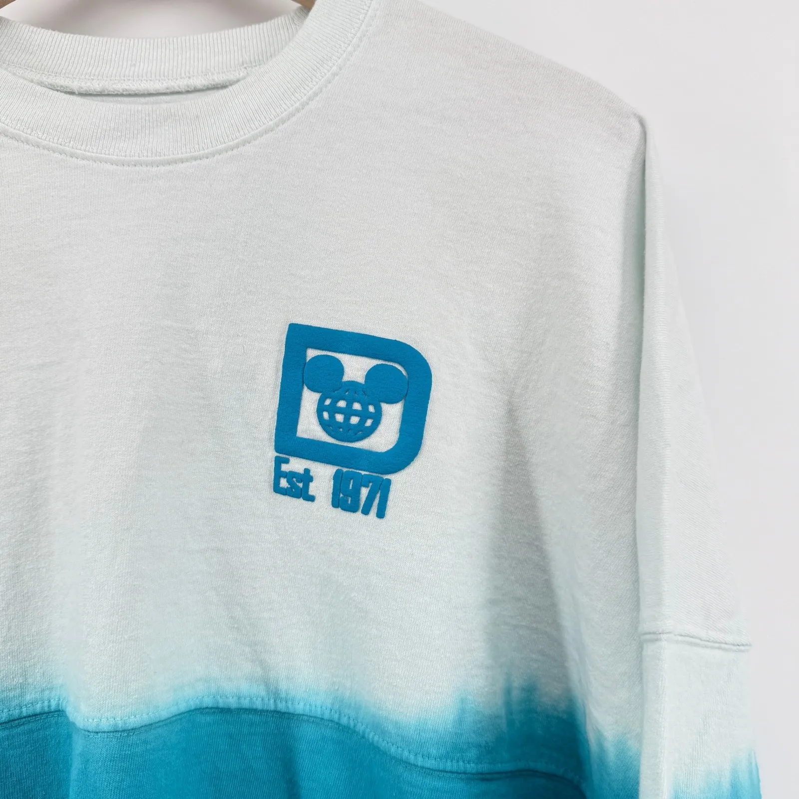 Walt Disney World Long Sleeve Spirit Jersey Teal White Ombre Dip‎ Dye Women M Blue Size M - Image 2