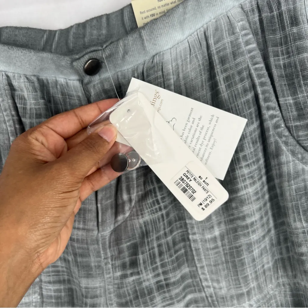 Soft Surroundings Petite Raleigh Gray‎ Gauze Cotton Wide Leg Flounce Hem Pants M - Image 7