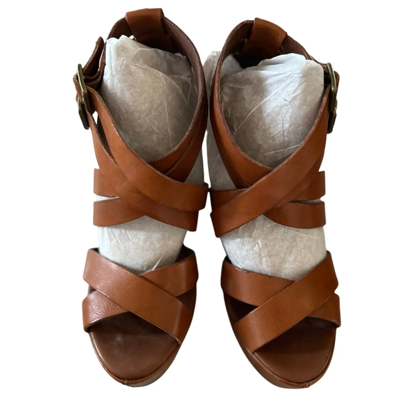 Kork-Ease Warm Brown Leather Strappy Gladiator Wedge Sandals - Image 4