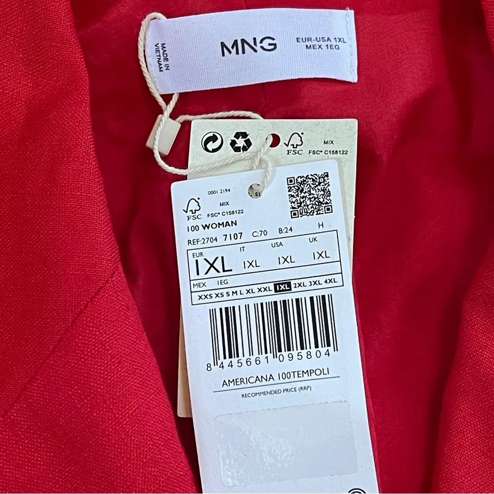 MANGO Double-Breasted Linen Cotton Suit Blazer Pants Set Red oversized Sz 1XL - Image 16