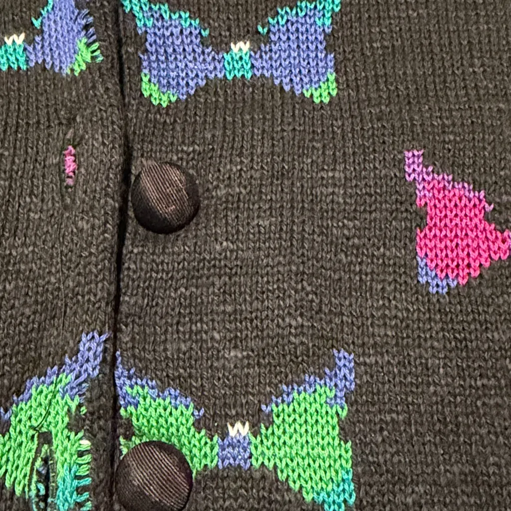Vintage Cullinane Colorful Bow Patterned Cardigan Black Size L - Image 6