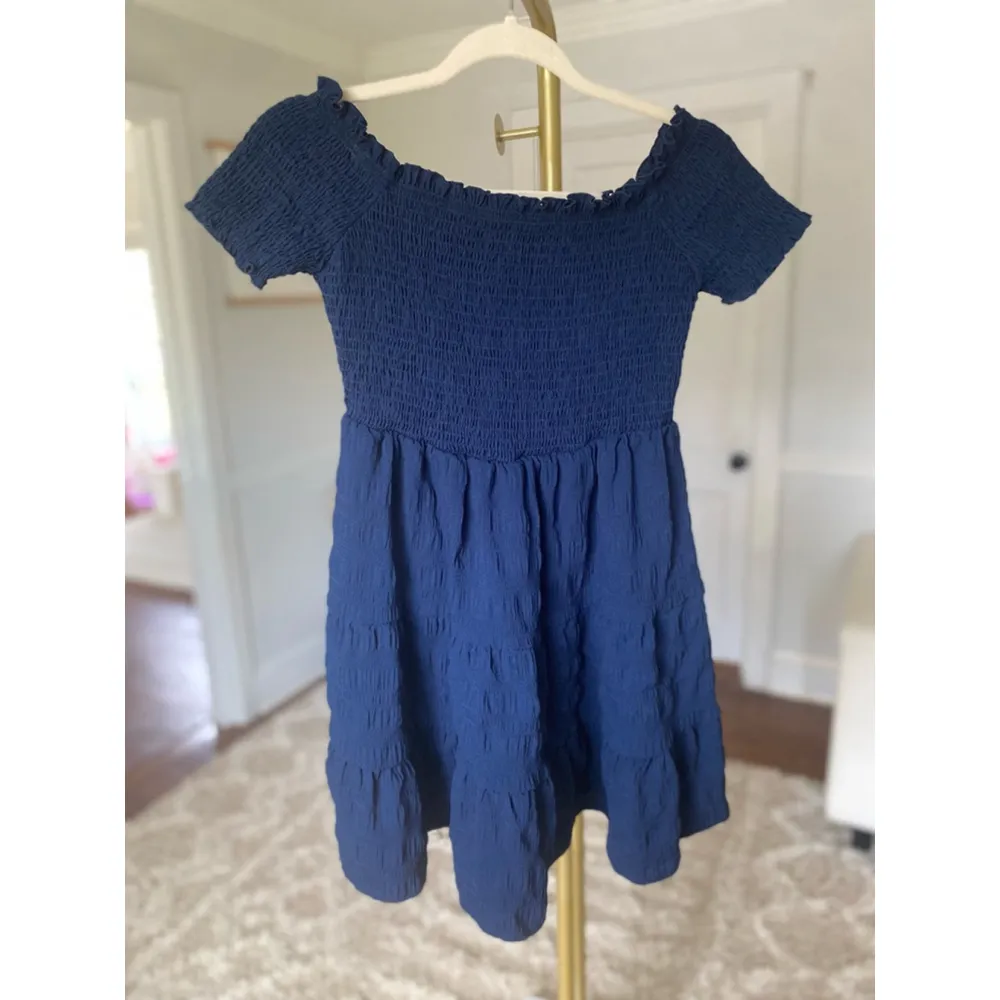 Shein Smocked Mini Dress Cottagecore Preppy Spring Summer Wedding Festival Navy - Image 3