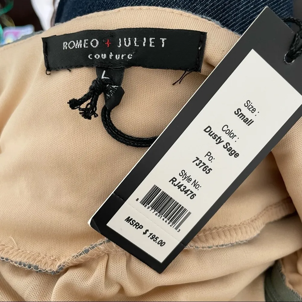 NWT Romeo + Juliet Couture Seafoam Green Woven Open Back Floral Lace Midi Large - Image 3