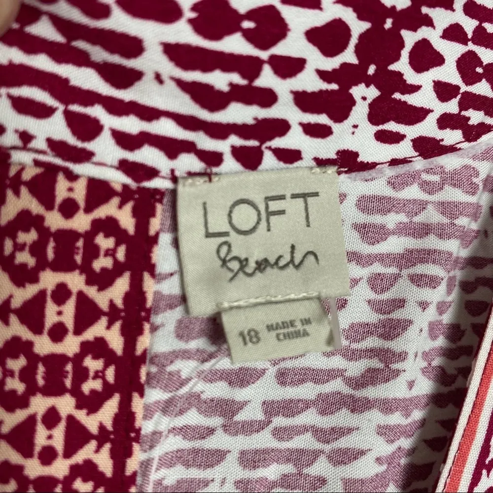 LOFT Beach White&Burgundy Print Rayon Jumpsuit Sz.18 NWT - Image 7