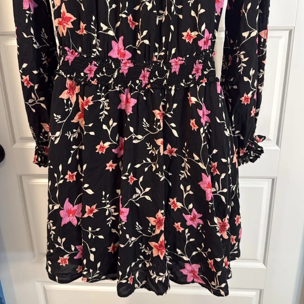 Free People Lighten-Up Mini Dress Black Floral Print Long Sleeve XS - Image 11