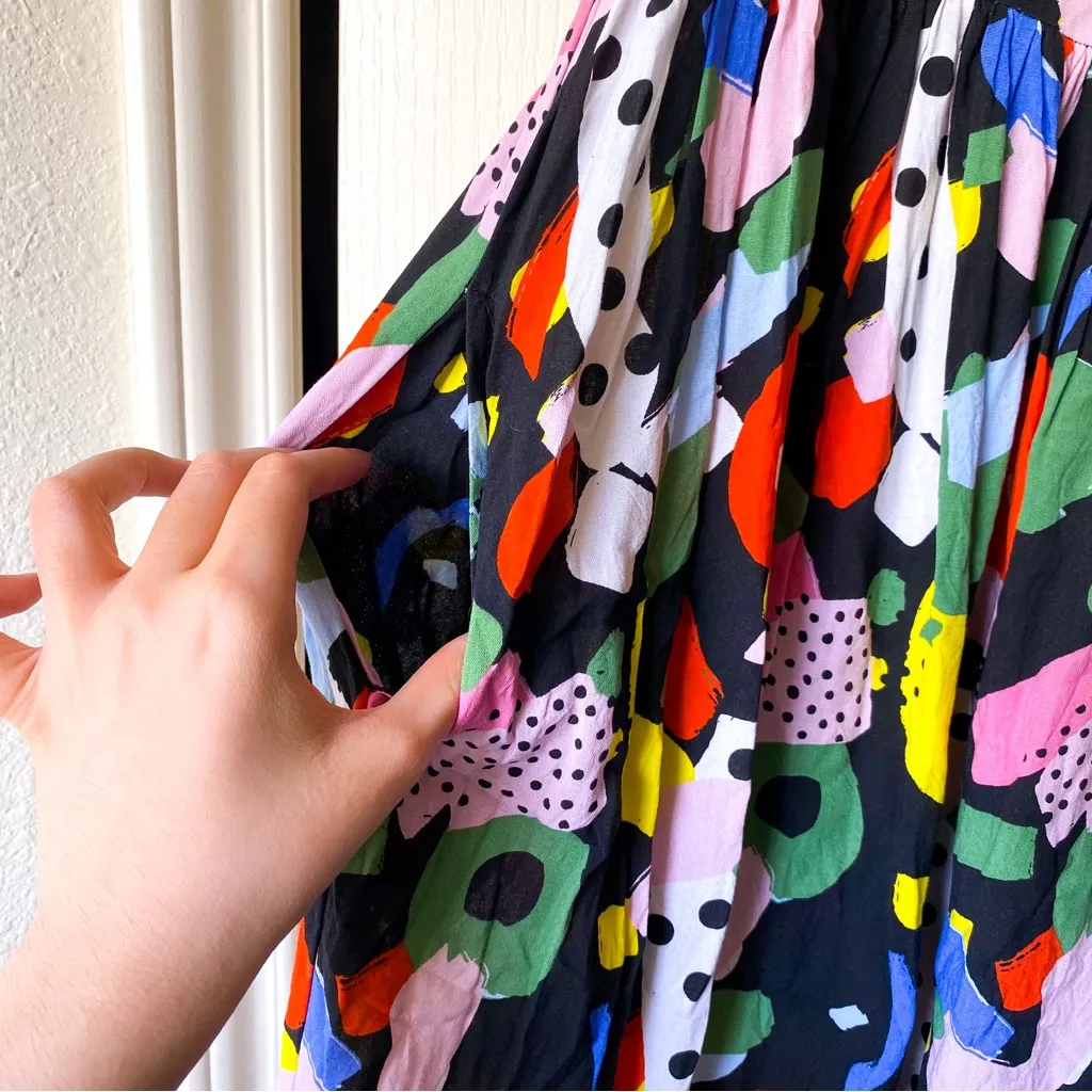 Nooworks Naomi Dress Party Print Rayon Midi Multicolor Small EUC - Image 4