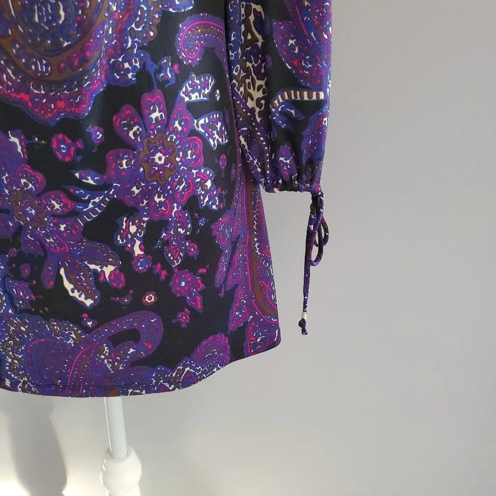Alyn Paige Purple Tie Sleeve Paisley Boho Style Dress M - Image 3