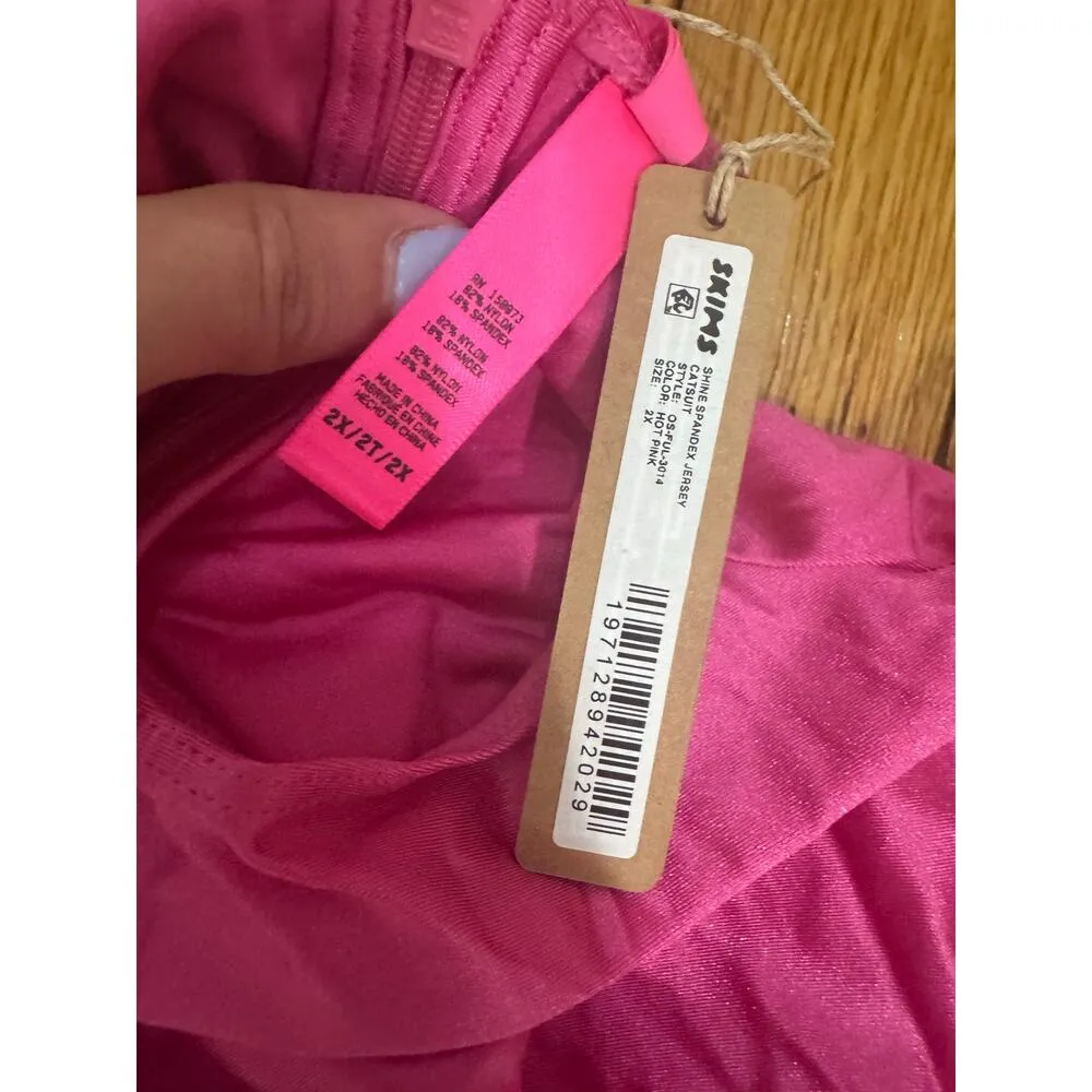 SKIMS Size 2X Shine Spandex Catsuit Jersey Mock Neck Sleeveless Catsuit Hot Pink - Image 6