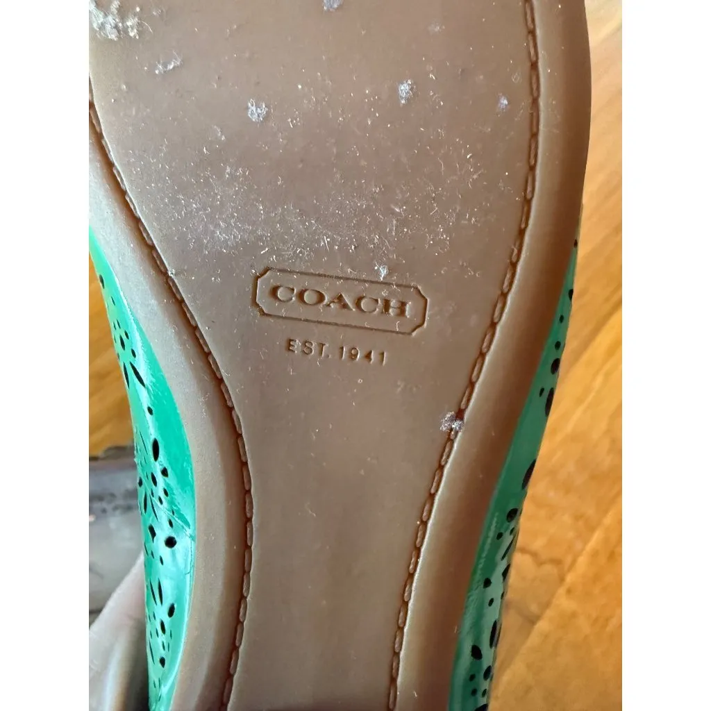 Coach Green Laser-Cut Scalloped Flats Carsin Jade Ballet Core Shoes Sz 7 Leather - Image 9