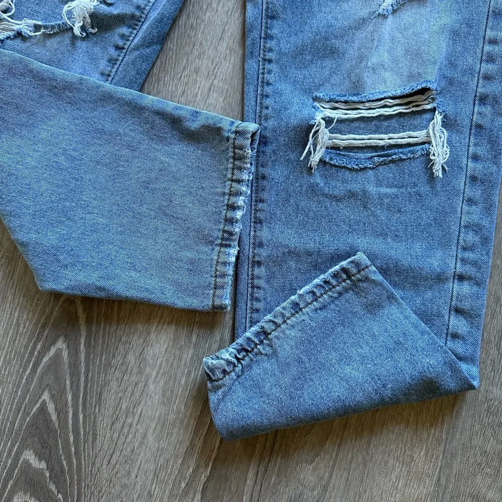 SHEIN High Rise Distressed Jeans - Light Blue - Image 2