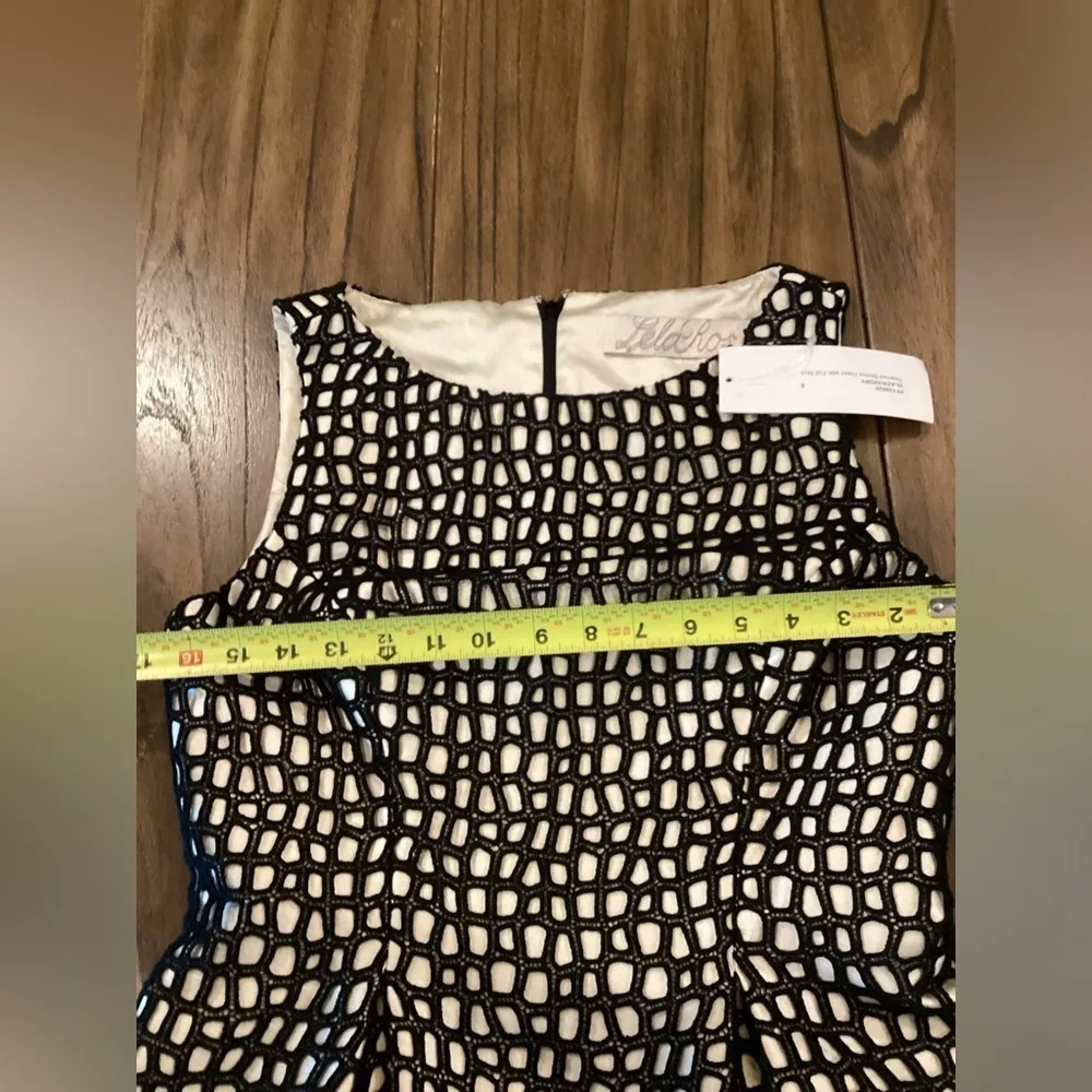 Lela Rose Lace seamed Bodice Sheath Sleeveless Mini Dress Cream Black Size 6 - Image 11