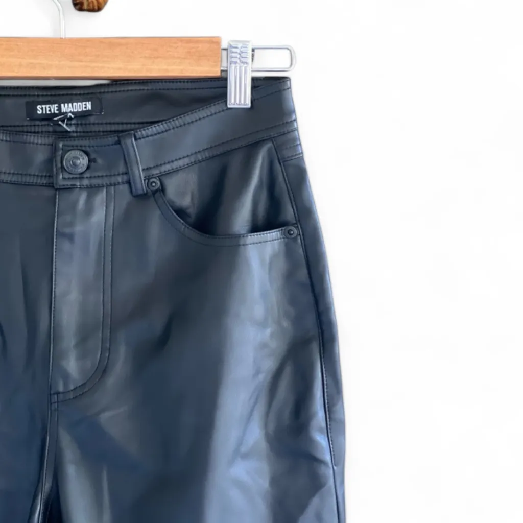 Steve Madden Loren Faux Leather Straight Leg Pants - Black - Image 6