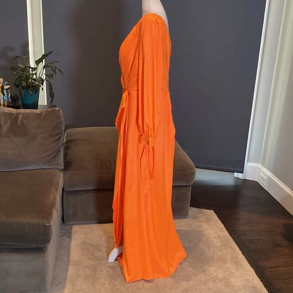 Women’s Orange Full Length Long Sleeve Dress Leg Slit Corset Back Size 14 *READ - Image 7