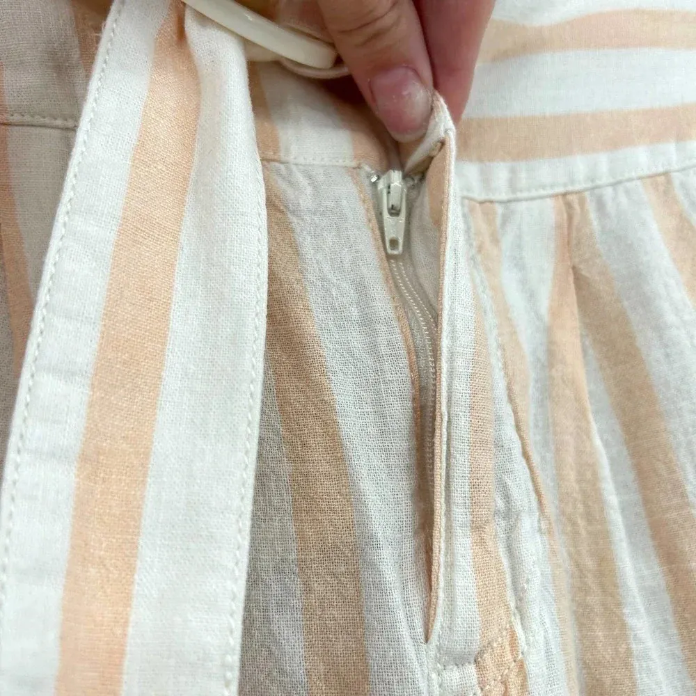 Anthropologie Oasis Pants Belted‎ High-Rise Striped Crop Linen Pink White Size 2 - Image 5