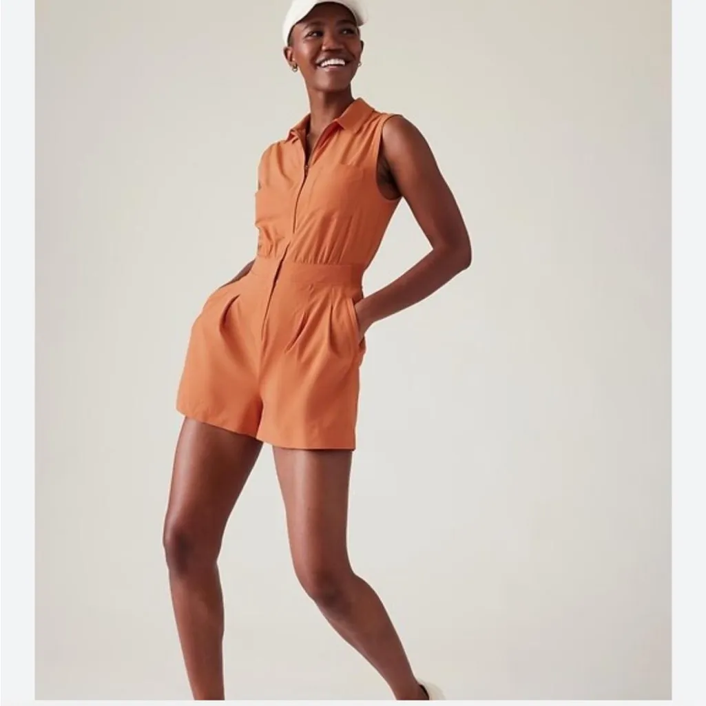 Athleta Orange Sleeveless Romper Size 14 - Image 2