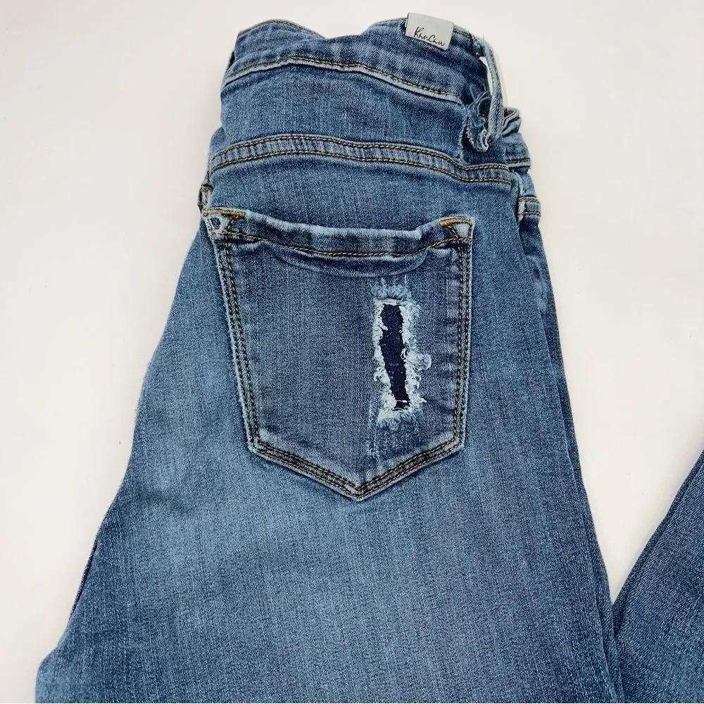 KanCan Estilo Style Women's Medium Wash Straight Leg Ankle Length Distress Jeans Blue Size 28 - Image 4
