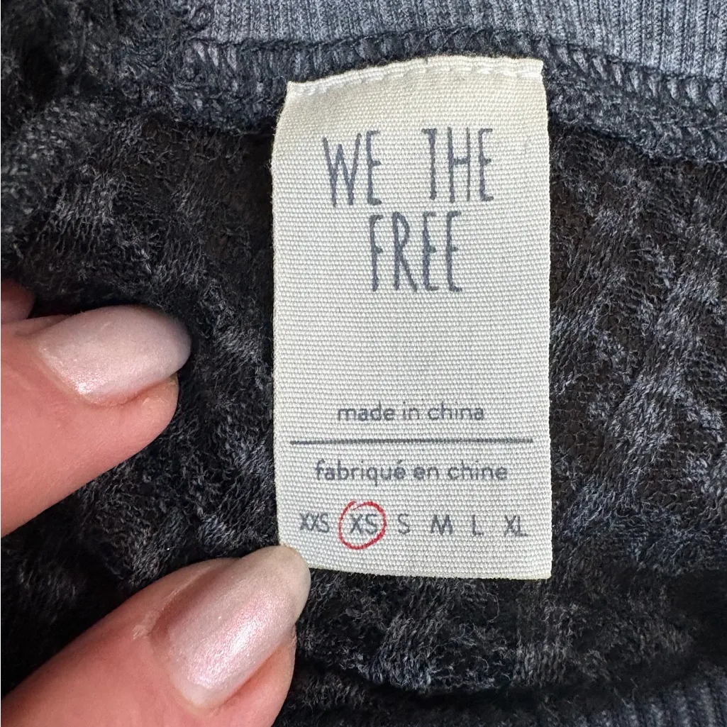 Free People We The Free South Side Thermal Top Black Waffle Knit Oversized XS - Image 3