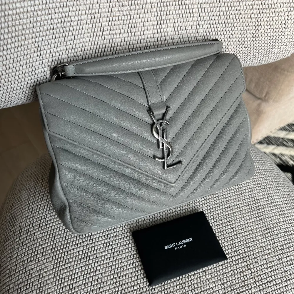Saint Laurent YSL Medium College Chain Bag in Stone Gray - Image 2