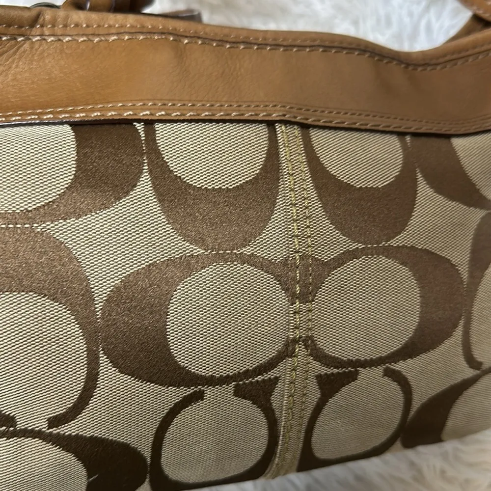 Coach F13359 Tan Leather Cloth Signature-C Shoulder Handbag - Image 6