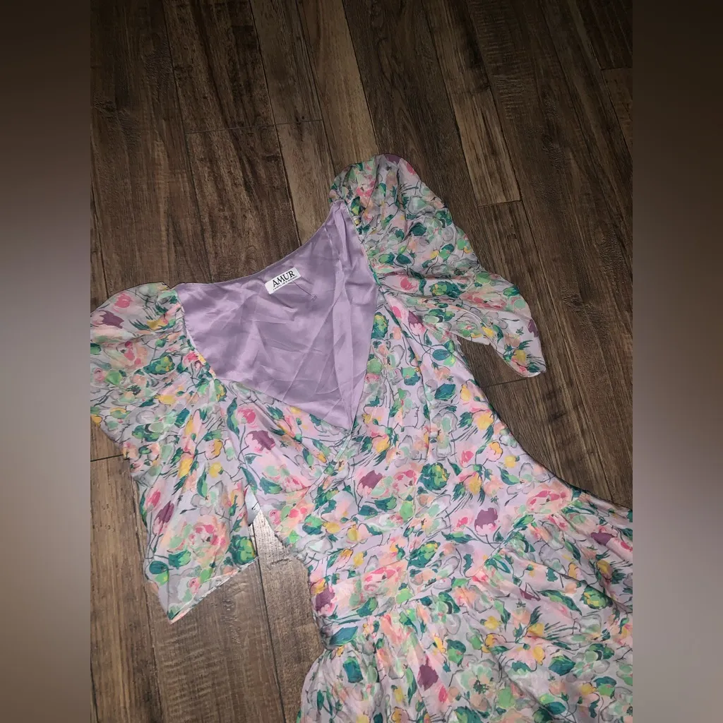 Amur revolve designer formal gown dress puff sleeve floral green $600 2 fall - Image 5