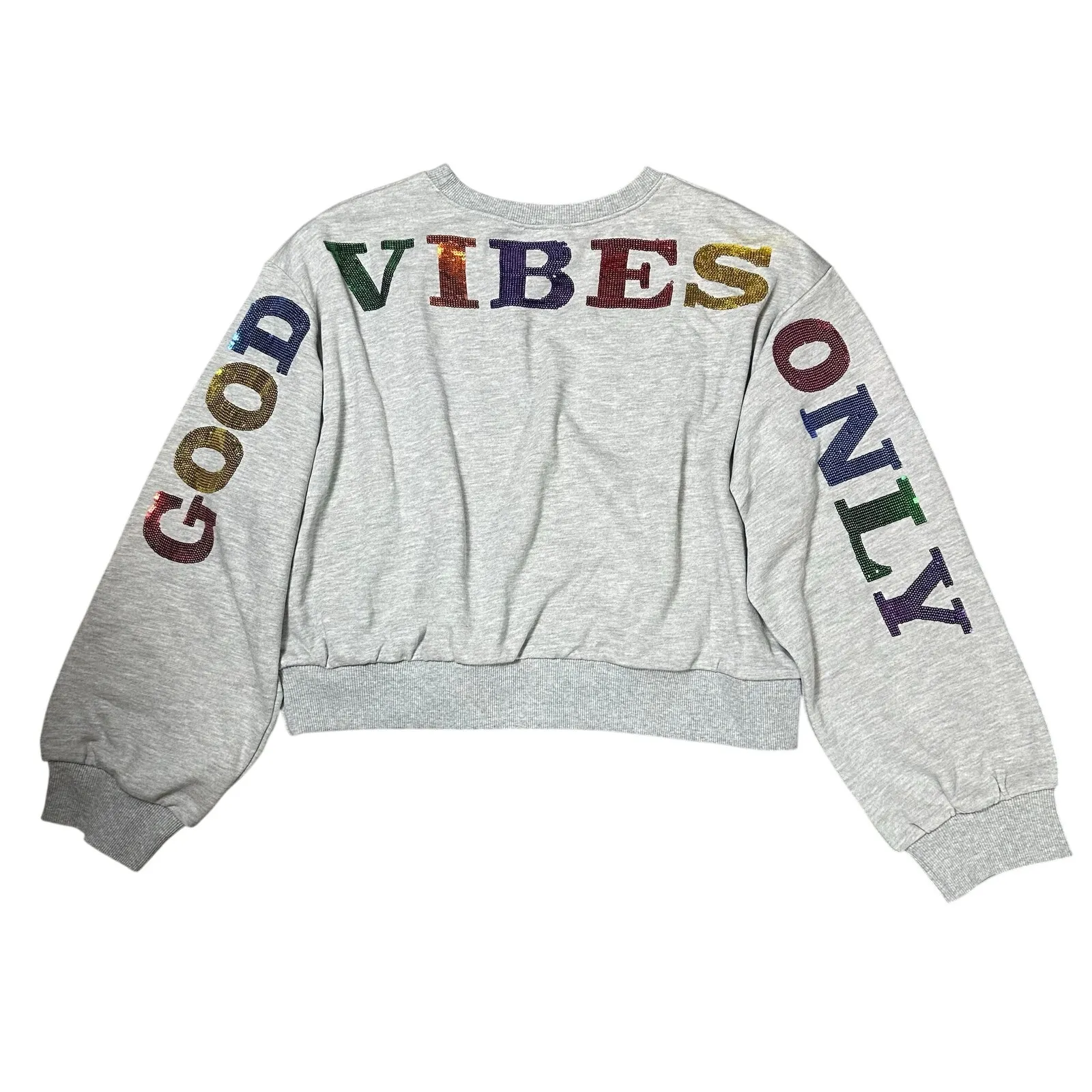 Ces Femme Good Vibes Only Sequin Sweatshirt Gray Size L - Image 2