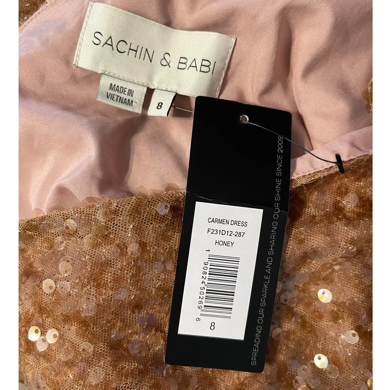 Sachin + Babi Size 8 NWT Sequin Carmen Dress One Shoulder Stretch Midi Honey - Image 10