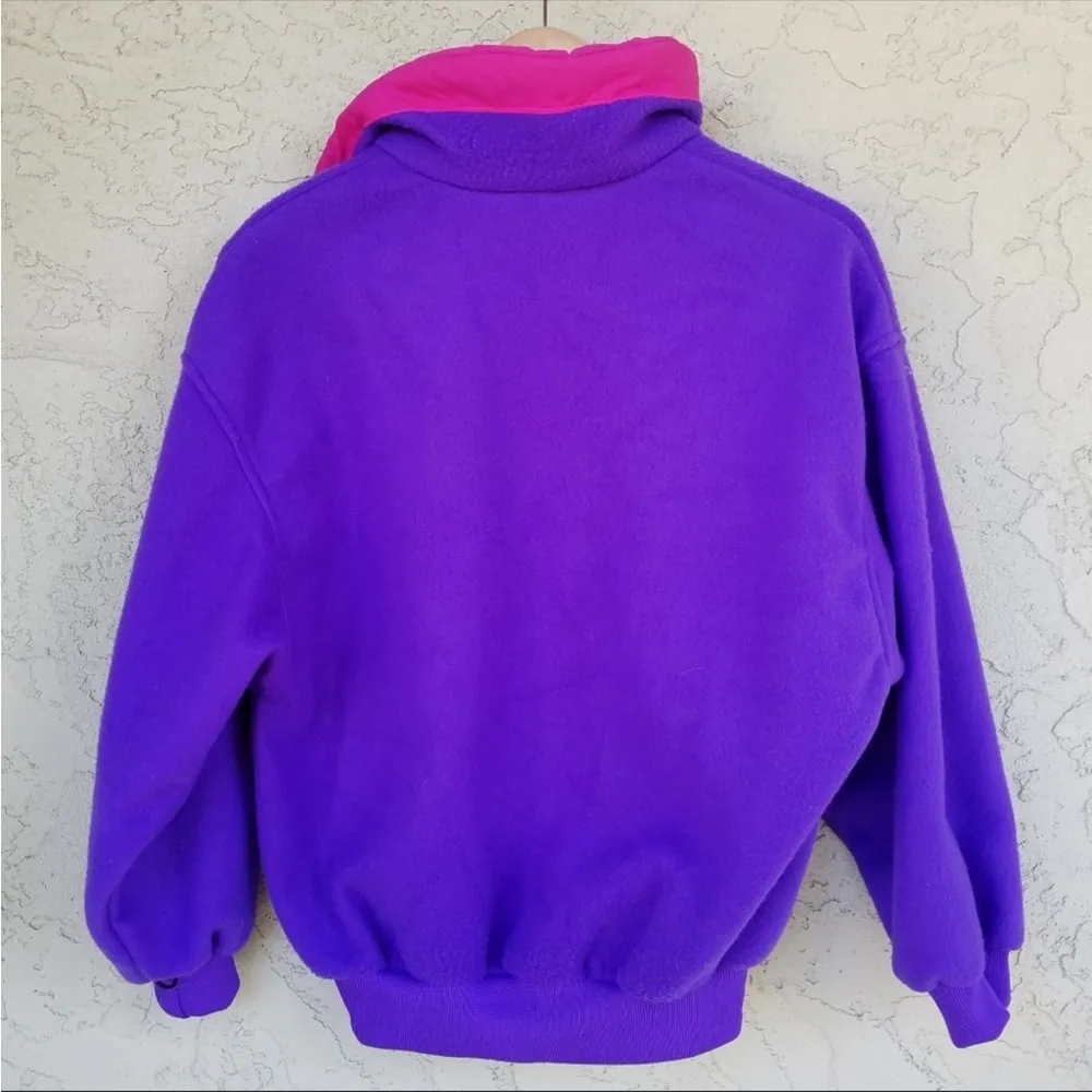 Vintage 90s Izzi Fleece Bright Purple Neon Pink Pullover Jacket Oversized size S - Image 2