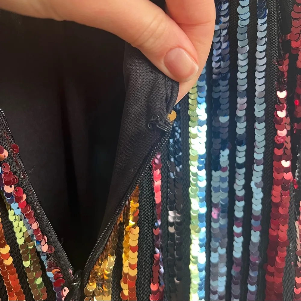 NWT Soprano Sleeveless Sequin Striped Midi Dress Multi Colored Size Small - Image 5