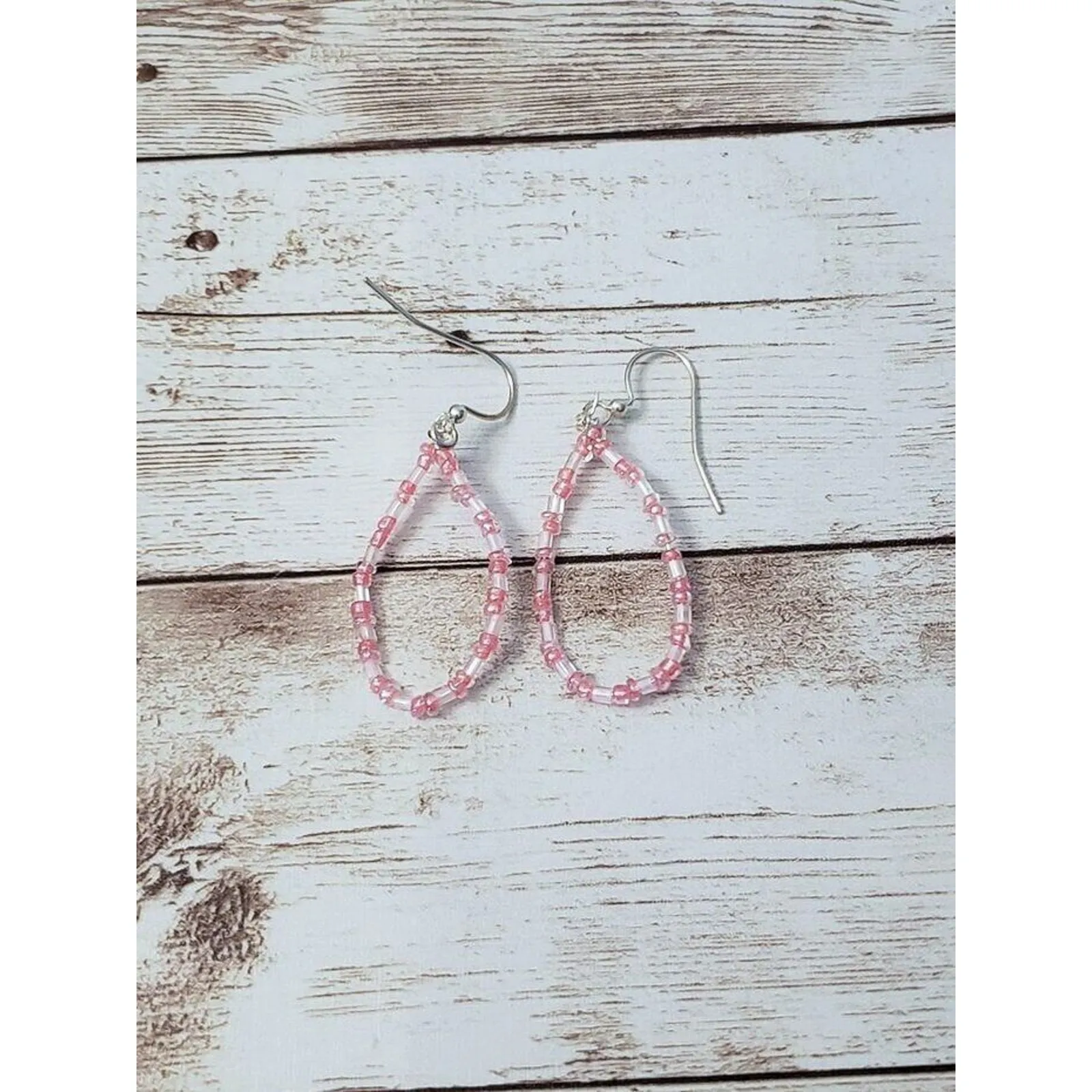 Vintage Earrings for Pierced Ears Pink Beaded Dangle - Image 2